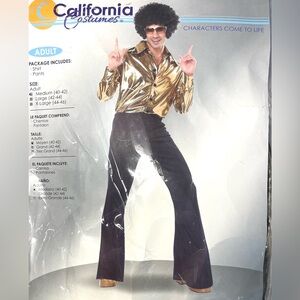 California Costumes Men's Disco King 2-Piece Set | Gold Shirt & Pants | NIP Medi